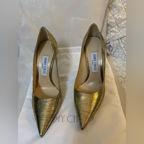 Jimmy Choo Shoes - Never Worn! Metallic Gold Lamé Jimmy Choo Stiletto Pumps - Size 8